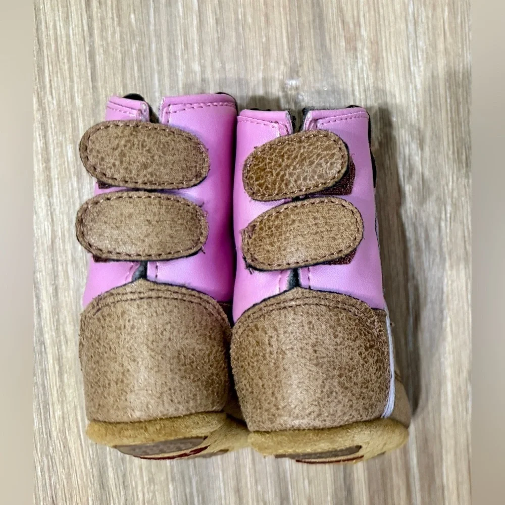 Old West Lia Pink Poppets Infant Cowboy Boots Star Round Toe Size 1